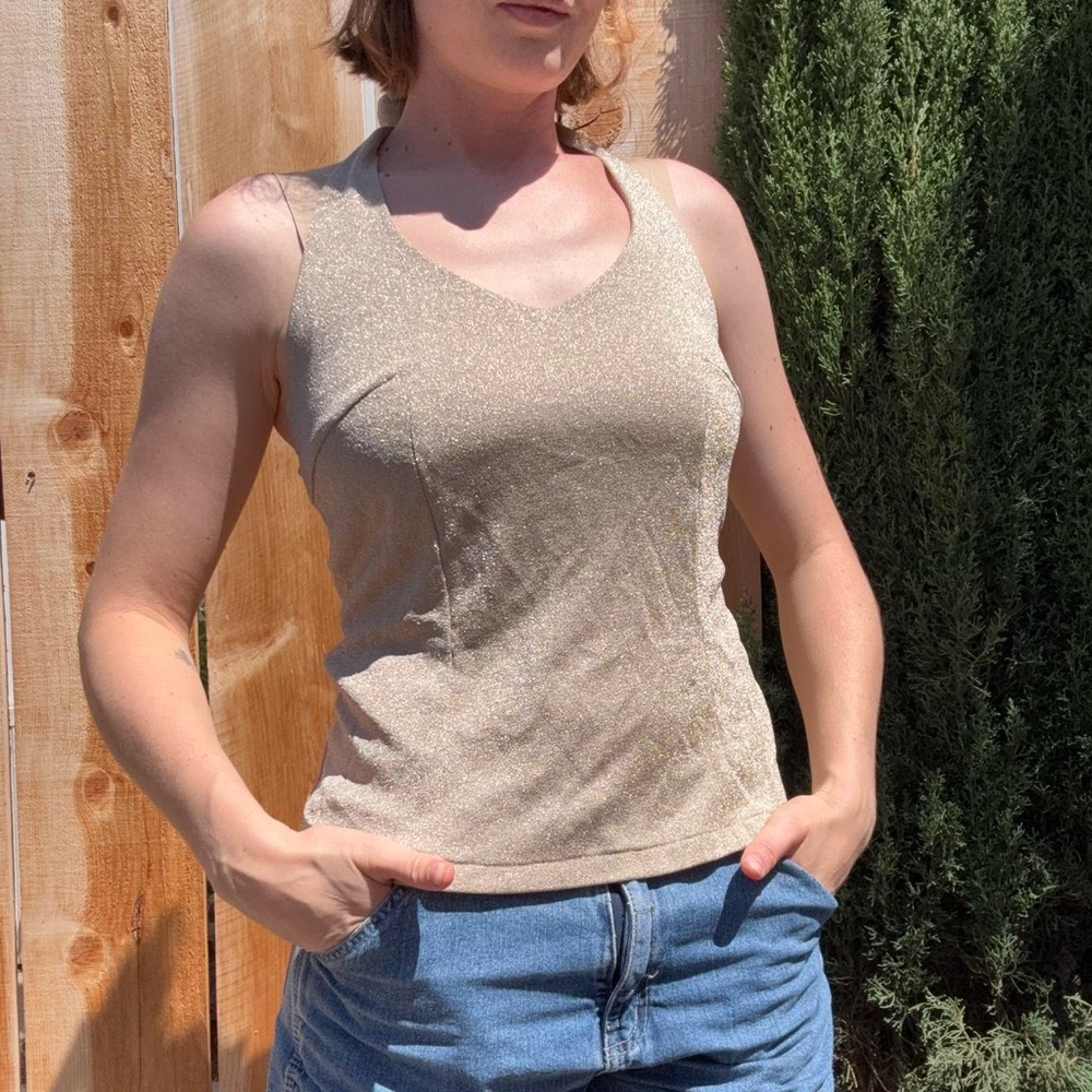 Y2K shimmery Beige Sleeveless halter Top